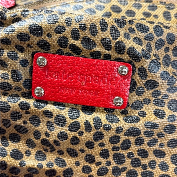 Kate Spade leather Leopard Print Tote Bag with Red Accents purple lined purse - Picture 2 of 12